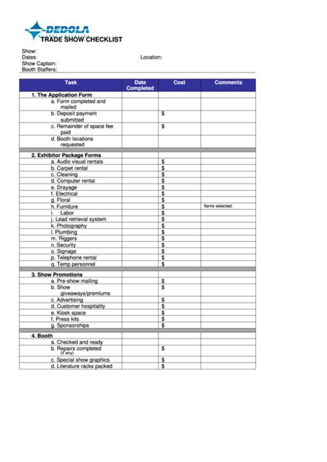 Trade Show Checklist Template printable pdf download