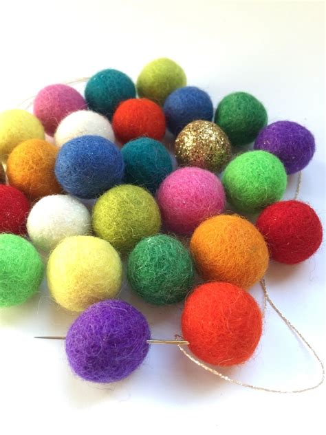 Rainbow Garland Felt Ball Garland Kit Gold Glitter Wool Felt - Etsy