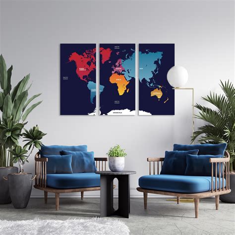 Colorful World Map Canvas Poster Custom Hanging Canvas 3 - Etsy