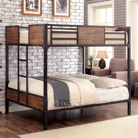 Metal Full Bunk Bed Industrial Style Black Frame