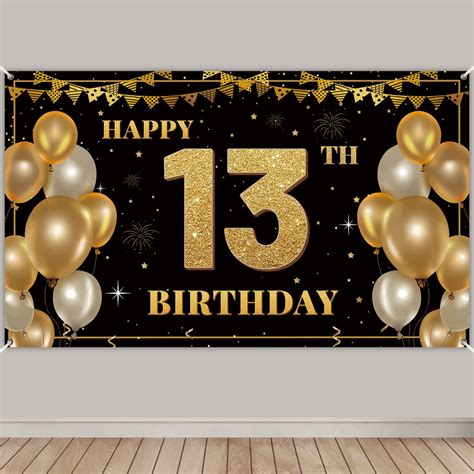 Buy TZSS Large Happy 13th Birthday Party Decoration Banner, Black and ...