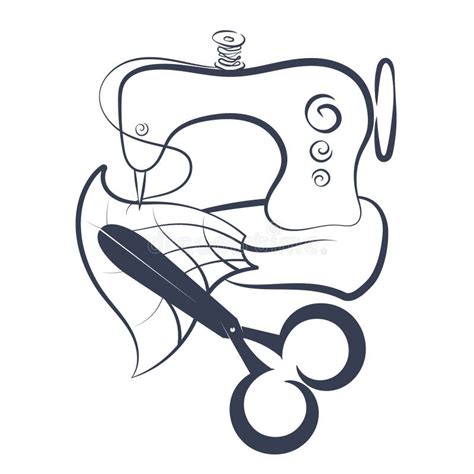 Sewing Machine and Scissors Silhouette Stock Illustration ...