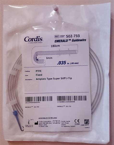 Cordis, 502733, EMERALD, 502-733, PTFE-Coated, Amplatz, J-Curve ...