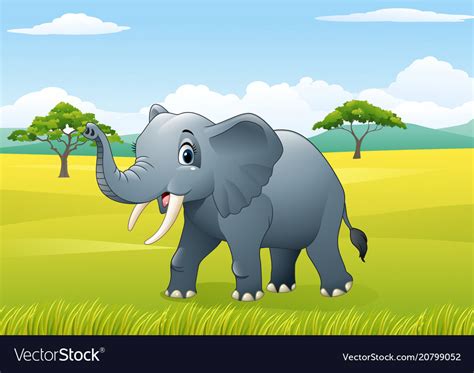 Cartoon funny elephant in the jungle Royalty Free Vector