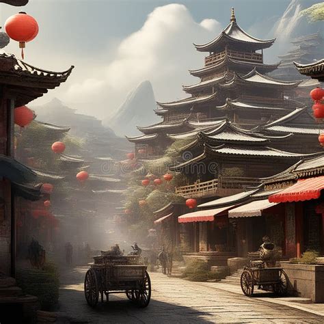 Ancient Chinese Architecture and Historical Towns Stock Illustration ...