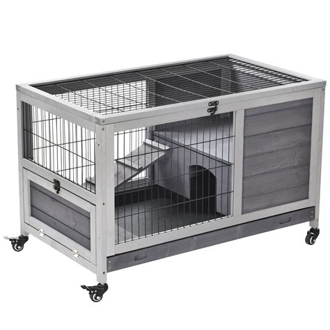 Buy Pawhut Wooden Indoor Rabbit Hutch Elevated Cage Habitat with ...