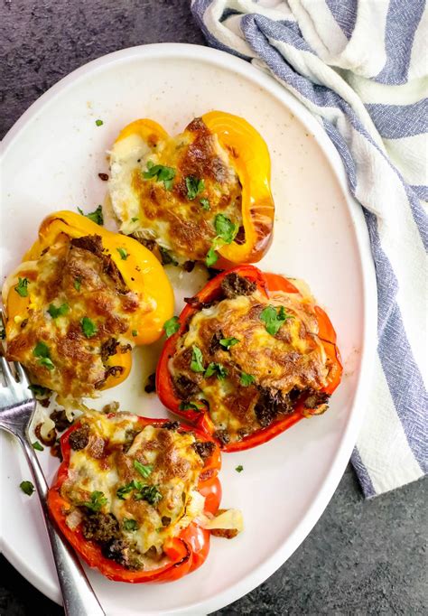 Easy Philly Cheesesteak Stuffed Peppers Bell Peppers Baked Recipe