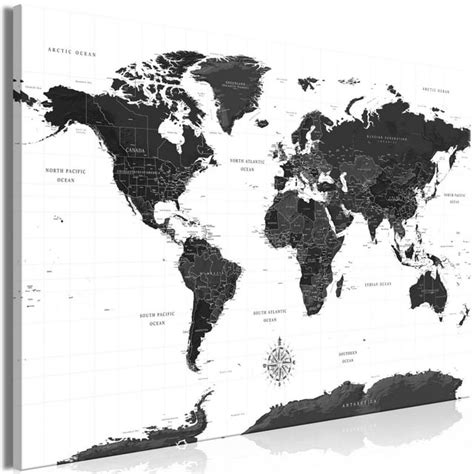 Tiptophomedecor Stretched Canvas World Map Art - Black And White Map ...