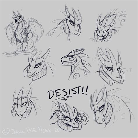 Different Types of Dragon Heads and Eyes Sketches