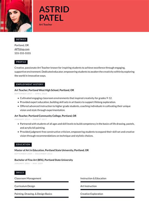 Art Teacher Resume Examples & Templates (2025) · Resume.io