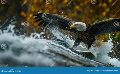 Bald Eagle Surfing Nature Action Shot Funny Meme Stock Illustration ...