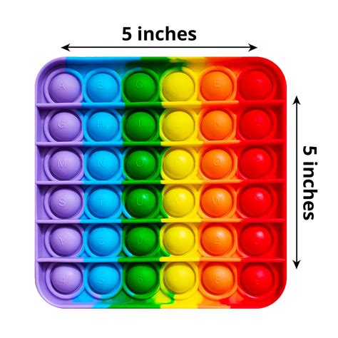 Happy Kids Rainbow Square Push & Pop Fidget Toy - It features 6 vibrant ...