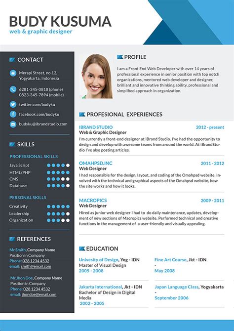 50 Free Resume/ CV Template In Photoshop PSD Format For Graphic & Web ...