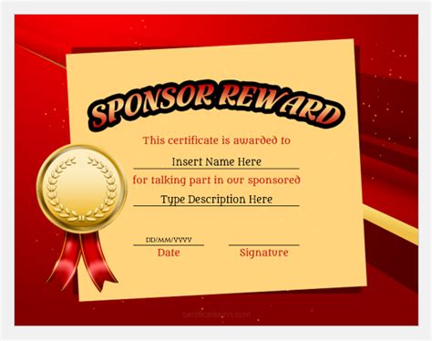 Sponsor Reward Certificate Templates for Word | Download