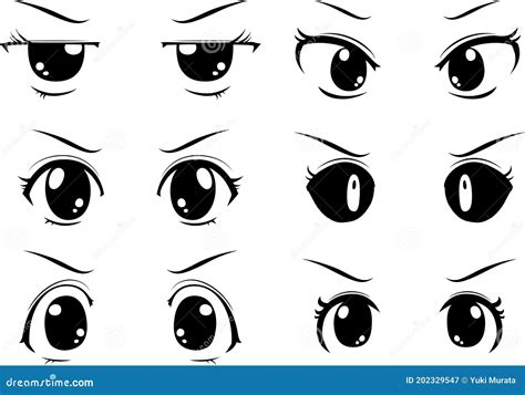 Monochrome Cute Anime-style Eyes with an Angry Look Stock Vector ...