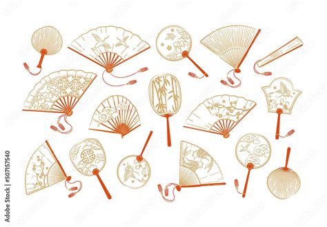 Chinese Asian Japanese Fan Vector Illustration Set Stock Template ...