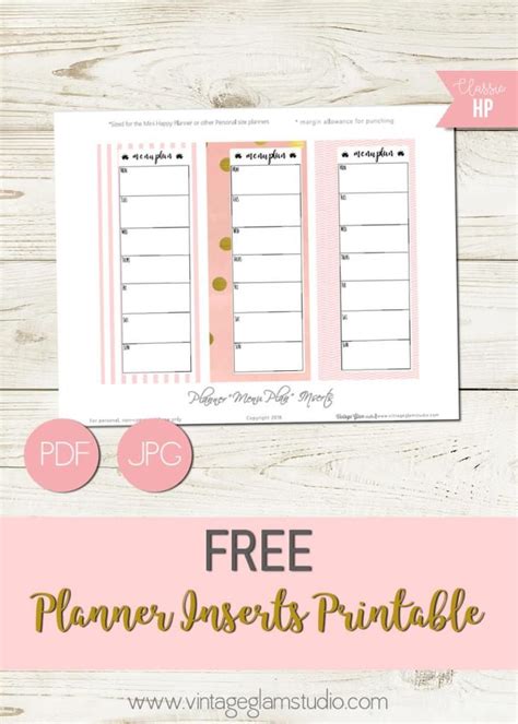 Planner Inserts - Weekly Menu Plan CheckLists | Free planner inserts ...