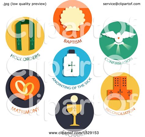 Clipart of Seven Sacraments Icons of a Catholic Church, Baptism ...