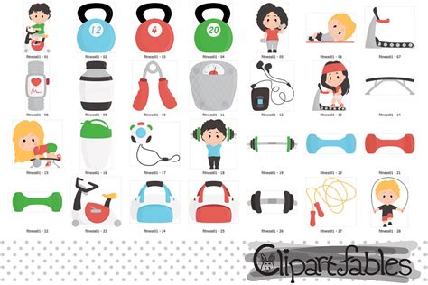 Cute FITNESS clipart, Gym clip art set, Workout, Yoga By clipartfables ...