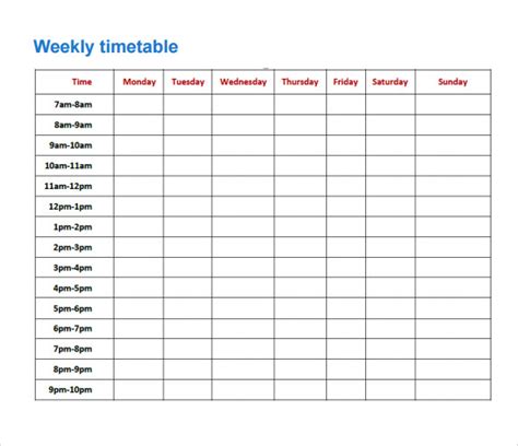 Timetable Template - 9+ Download Free Documents in PDF , Excel