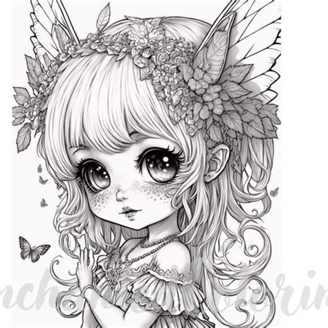 Delicate Fairy Girl Coloring Page Printable Adult Coloring - Etsy