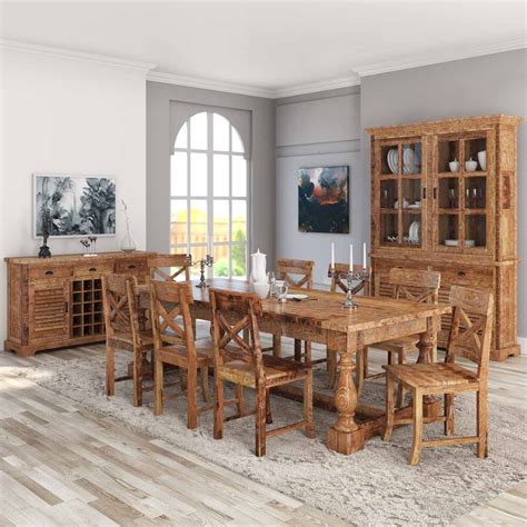 Britain Rustic Teak Wood 11 Piece Dining Room Set | Wood dining room ...