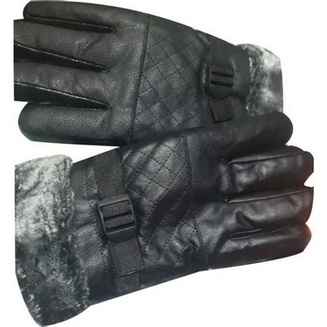 Black Plain Leather Driving Winter Gloves, Full Fingered, Size: Medium ...