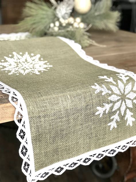 White Sage Table Runner Burlap Table Runner With White - Etsy