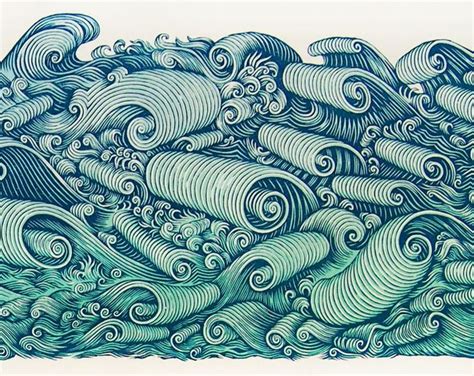 WAVES Woodcut Print, Woodblock Print by Tugboat Printshop Valerie Lueth ...