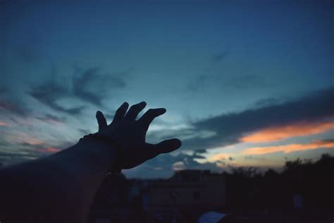 Hand Reaching towards Sky at Dawn · Free Stock Photo