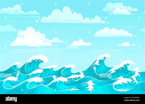 Ocean waves backdrop. Sea water, storm wave and aqua seamless cartoon ...