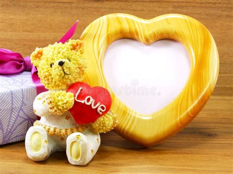 Lovely Teddy Brown Bear and Red Heart Shape Stock Photo - Image of ...