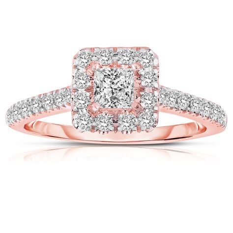 Half Carat Princess cut Halo Diamond Engagement Ring in Rose Gold ...