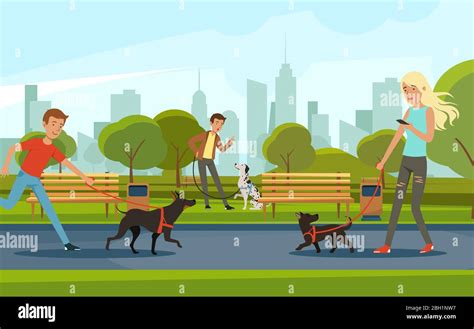 Cartoon People Walking Dogs