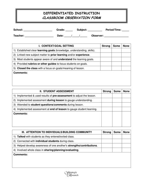 Student Observation Template