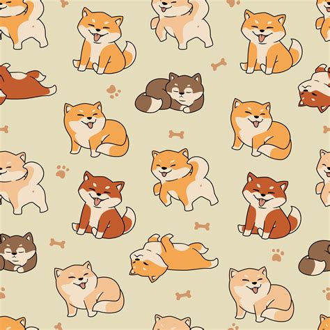 Hand Drawn Cute Shiba Inu Seamless Pattern Template 2121104 Vector Art