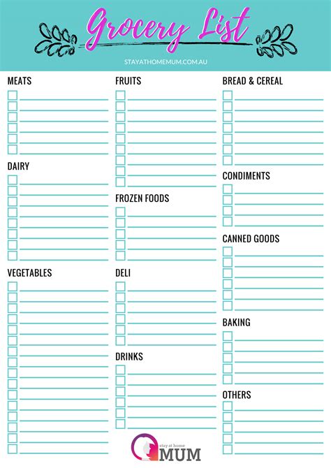 Customisable Grocery Shopping List A Free Printable Stay At Home Mum