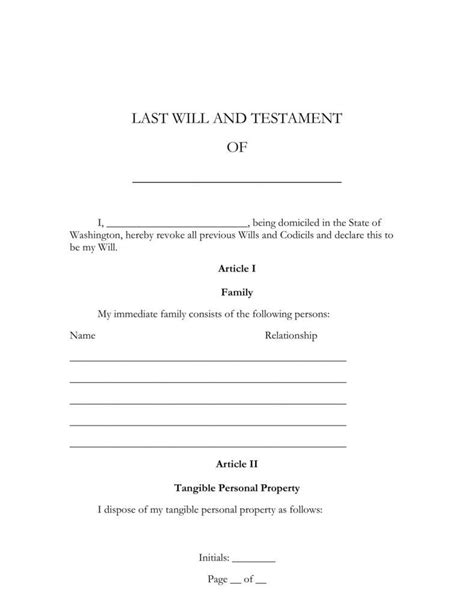 Free Will Testament Forms Printable