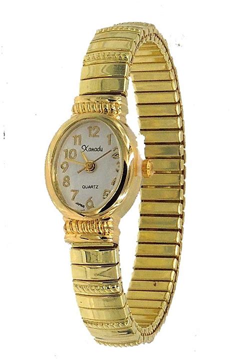 Women Dainty Stretch Band Oval Case Watch With Crystal Accent Gold