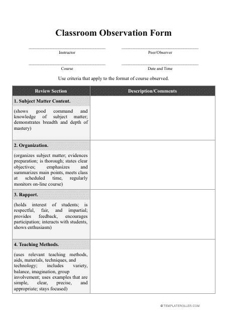 Free Student Observation Forms Fill Pdf Online And Print Templateroller