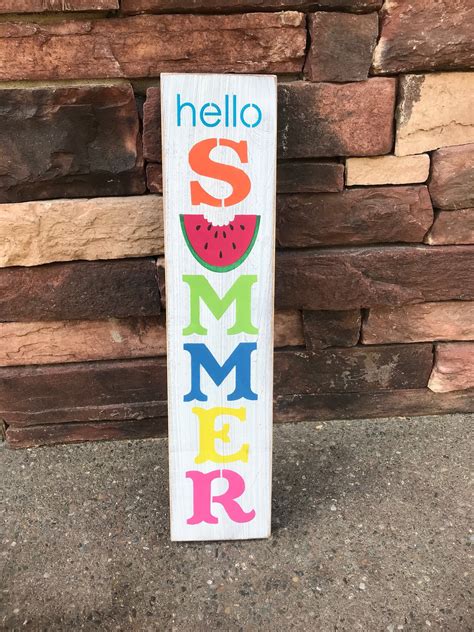 Hello Summer Wood Sign Hello Summer Hello Summer Porch Sign Vertical