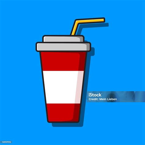 Gambar Datar Gelas Merah Dengan Minuman Dan Sedotan Minum Ilustrasi