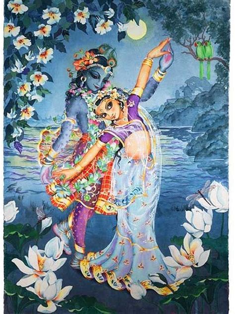 Radha Krishna Dancing In Garden By Mehta Virk Art Print Featuring The