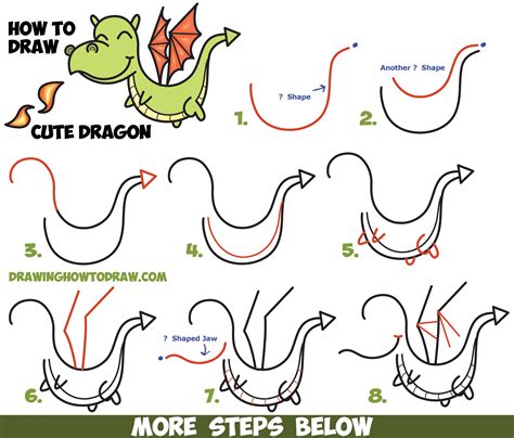 How To Draw A Cute Kawaii Chibi Dragon Shooting Fire With Easy Step