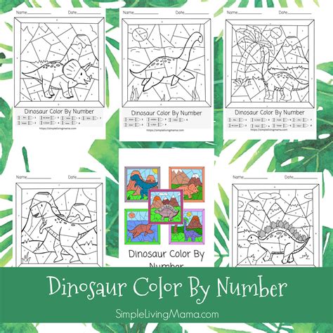 Free Color By Number Dinosaur Printable Pages Simple Living Mama