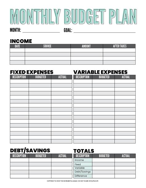 Blank Printable Monthly Budget Spreadsheet Template