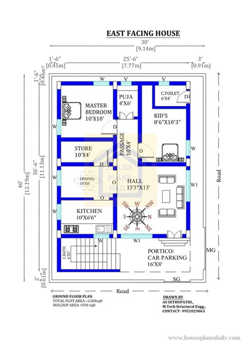 30x40 East Facing Home Plan With Vastu Shastra House Designs And