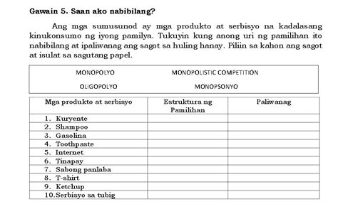 Solved Gawain 5 Saan Ako Nabibilang Ang Mga Sumusunod Ay Mga