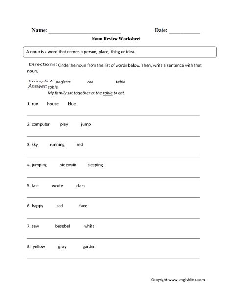 Parts Of Speech Worksheets 4th Grade