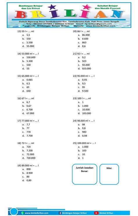 Kumpulan Soal Perubahan Satuan Liter Ke Mililiter Bimbel Brilian